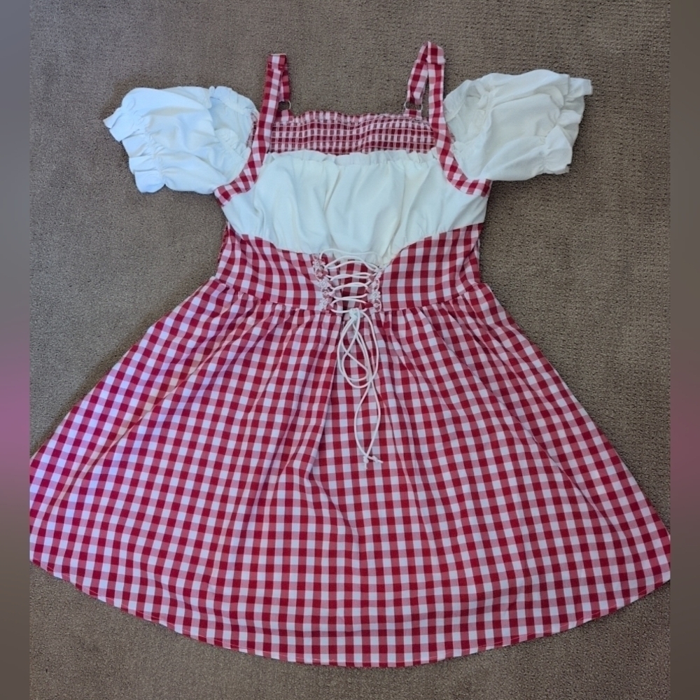 Shein Mod Plus Size Red Plaid Hollow Out Shoulder Victorian Corset Costume - Picture 2 of 12